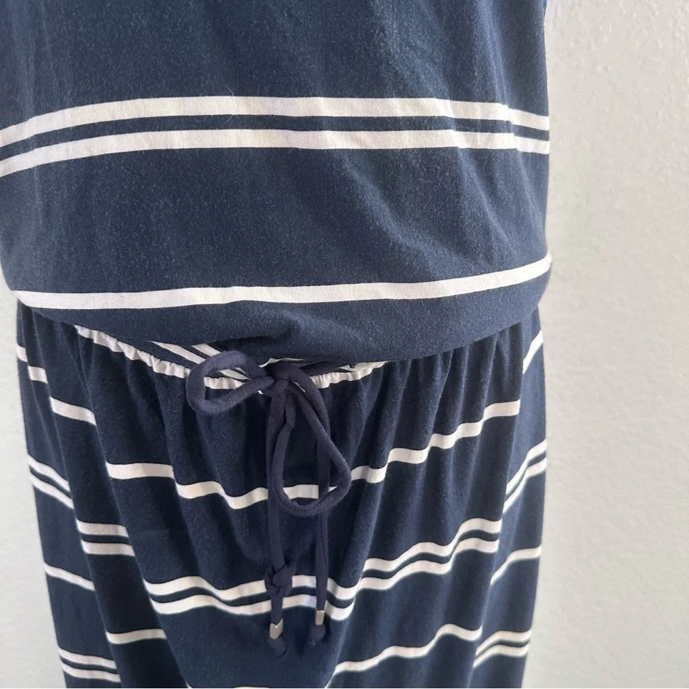 Athleta Blue Striped Racerback Midi Dress Drawstring Waist Size S - Picture 3 of 11